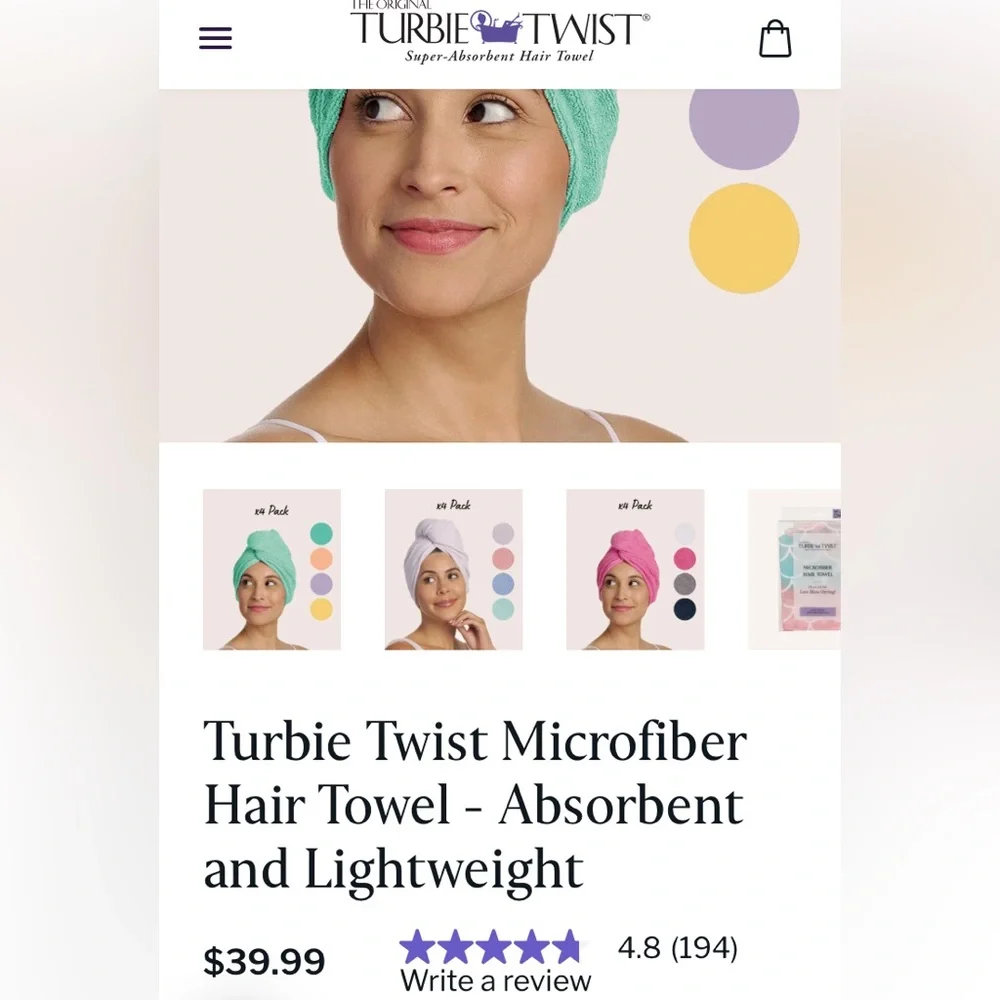 Turbie Twist microfiber, lightweight hair towel. *NWOT*